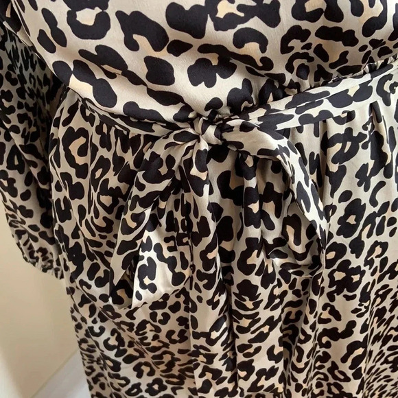 LOFT Silky High Neck Elastic Waist Classic Animal Print Dress - Size 10P - Picture 6 of 12